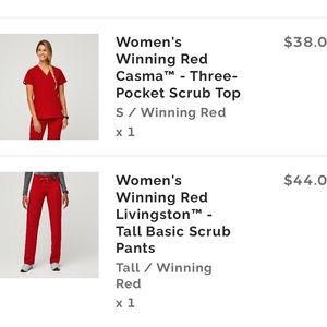 Figs Winning Red Casma top, Livingston bottoms